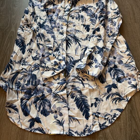 Soft Surroundings Shirt Womens Large Blue Floral Button Up Hi Lo Tunic Top - Picture 4 of 10